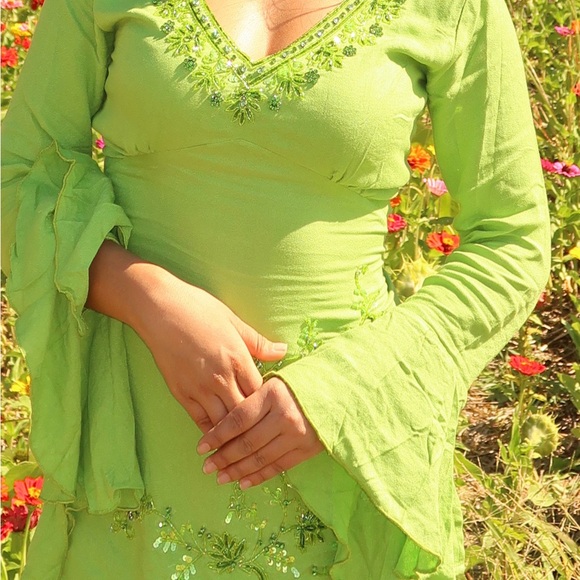 90s Bollywood Y2K Ethnic Wear Lime Green Wide Leg - Picture 3 of 3